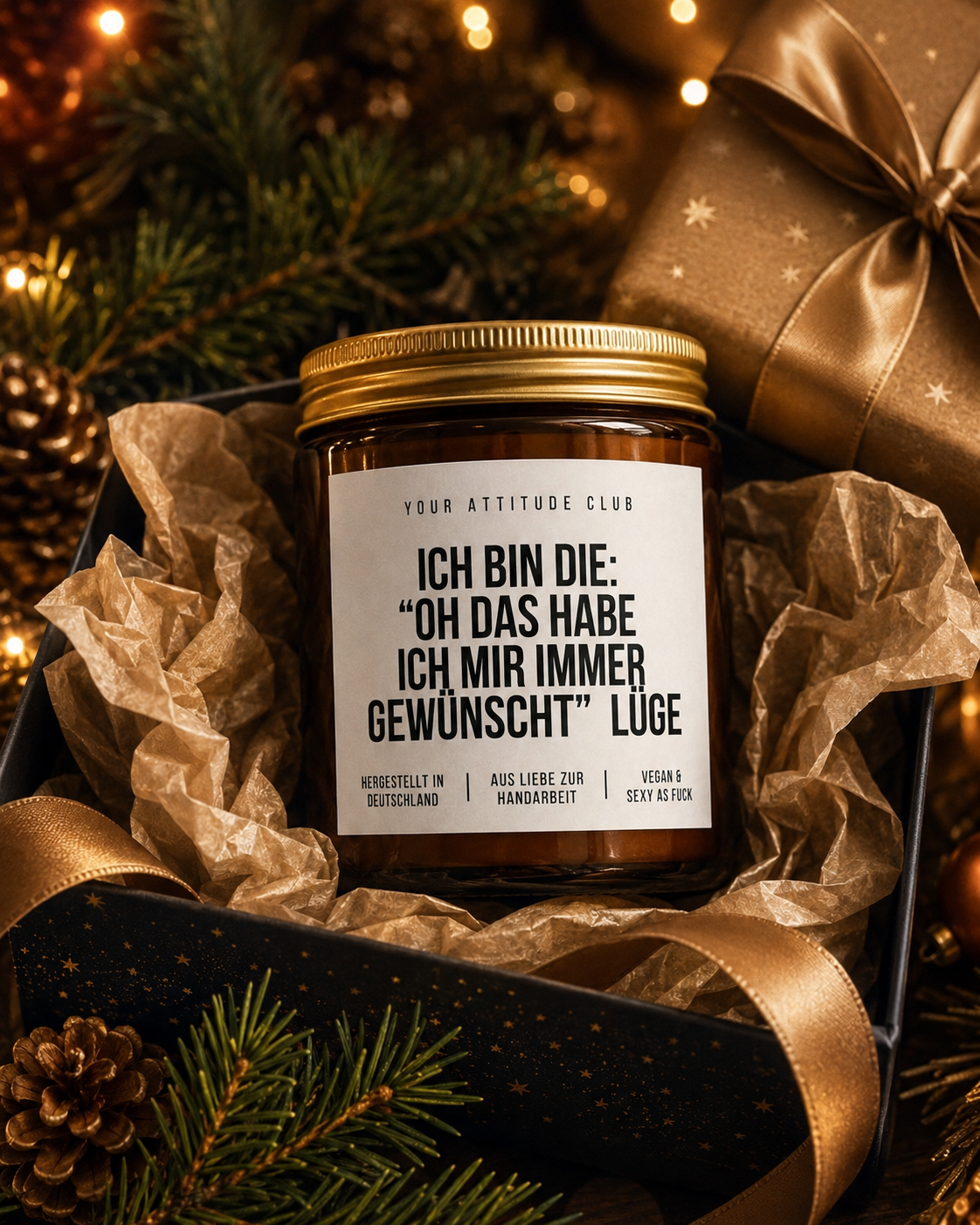 ICH BIN DIE: „OH DAS HABE ICH MIR IMMER GEWÜNSCHT“ LÜGE Weihnachtskerze mit Spruch | lustige Duftkerze | freches Weihnachtsgeschenk | Wichtelgeschenk | Sojawachs Kerze