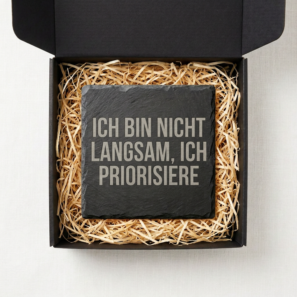 Ich bin nicht unmotiviert. Ich spare Energie – Schiefer Untersetzer 10x10 cm, lustiges Büro Geschenk, Geschenk für Arbeitskollegen, handgravierter Naturstein