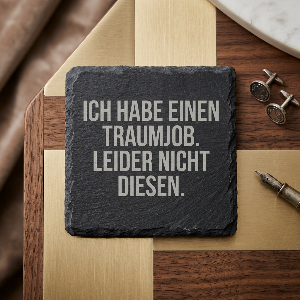 Ich habe einen Traumjob. Leider nicht diesen. – Schiefer Untersetzer 10x10 cm, lustiges Büro Geschenk, Geschenk für Arbeitskollegen, handgravierter Naturstein