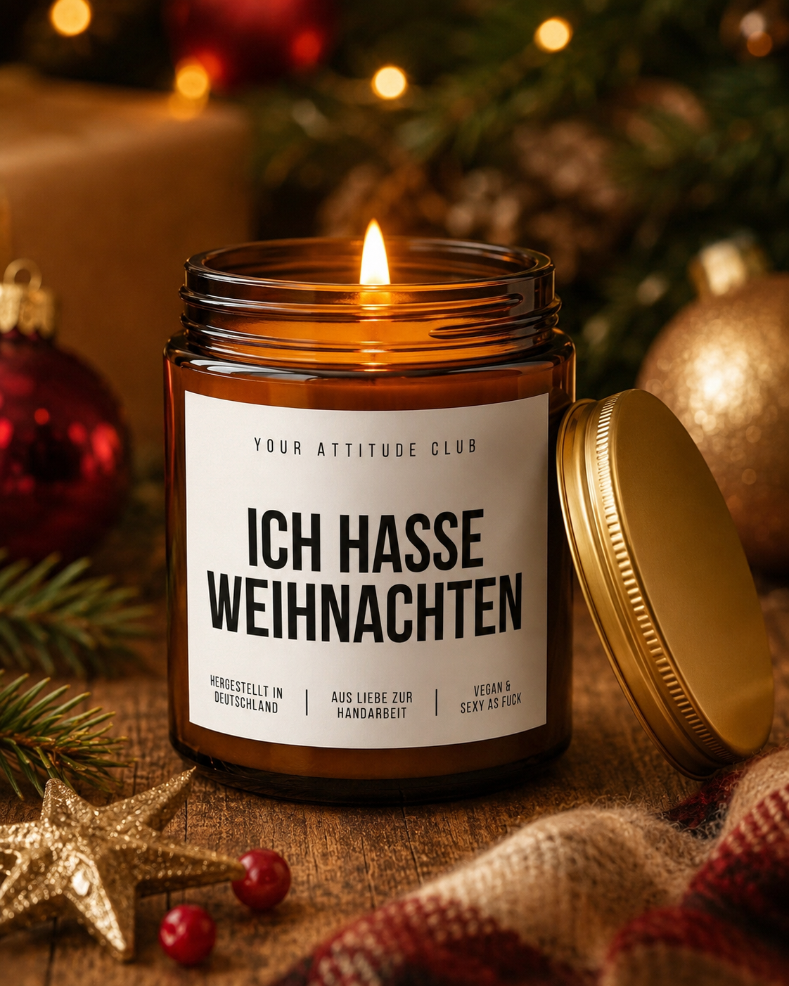 ICH HASSE WEIHNACHTEN Weihnachtskerze mit Spruch | freche Duftkerze | lustiges Weihnachtsgeschenk | Anti Weihnachten Geschenk | Sojawachs Kerze handgemacht