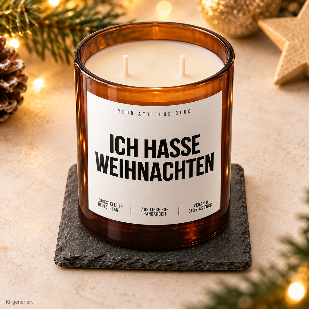 ICH HASSE WEIHNACHTEN – Weihnachtskerze | lustiges Weihnachtsgeschenk | Wichtelgeschenk | Geschenk für Freunde, Kolleg:innen & Familie