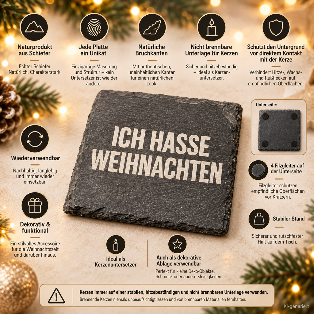 ICH HASSE WEIHNACHTEN – Weihnachtskerze Naturgras Etikett | lustiges Weihnachtsgeschenk | Geschenk für Kolleg:innen, Freunde & Familie | Wichtelgeschenk