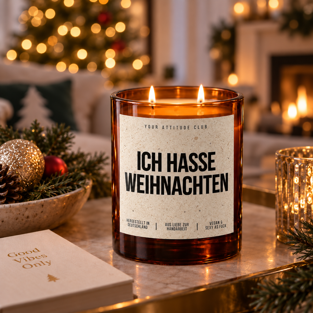 ICH HASSE WEIHNACHTEN – Weihnachtskerze | lustiges Weihnachtsgeschenk | Wichtelgeschenk | Geschenk für Freunde, Kolleg:innen & Familie
