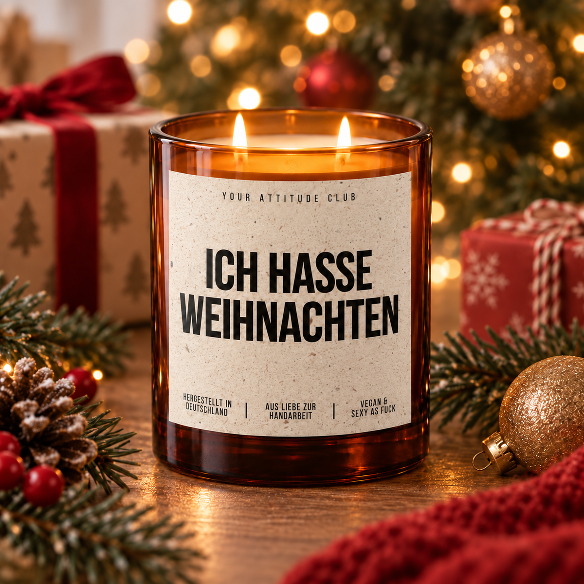 ICH HASSE WEIHNACHTEN – Weihnachtskerze | lustiges Weihnachtsgeschenk | Wichtelgeschenk | Geschenk für Freunde, Kolleg:innen & Familie