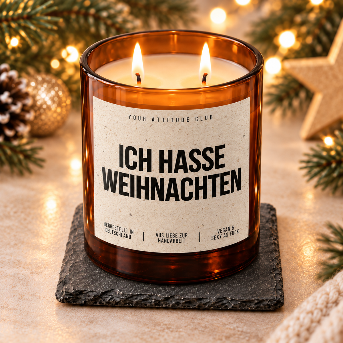 ICH HASSE WEIHNACHTEN – Weihnachtskerze | lustiges Weihnachtsgeschenk | Wichtelgeschenk | Geschenk für Freunde, Kolleg:innen & Familie