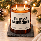 ICH HASSE WEIHNACHTEN – Weihnachtskerze Naturgras Etikett | lustiges Weihnachtsgeschenk | Geschenk für Kolleg:innen, Freunde & Familie | Wichtelgeschenk
