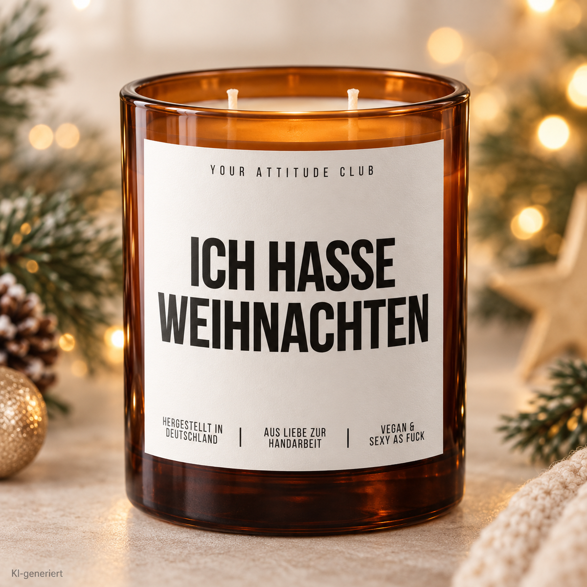 ICH HASSE WEIHNACHTEN – Weihnachtskerze Naturgras Etikett | lustiges Weihnachtsgeschenk | Geschenk für Kolleg:innen, Freunde & Familie | Wichtelgeschenk