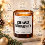 ICH HASSE WEIHNACHTEN – Weihnachtskerze | lustiges Weihnachtsgeschenk | Wichtelgeschenk | Geschenk für Freunde, Kolleg:innen & Familie