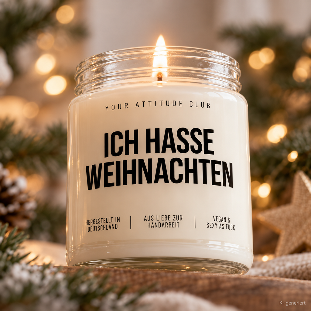 ICH HASSE WEIHNACHTEN | Weihnachtskerze Duftkerze Weihnachten lustiges Weihnachtsgeschenk Wichtelgeschenk Geschenkidee für Freunde Kollegen Familie