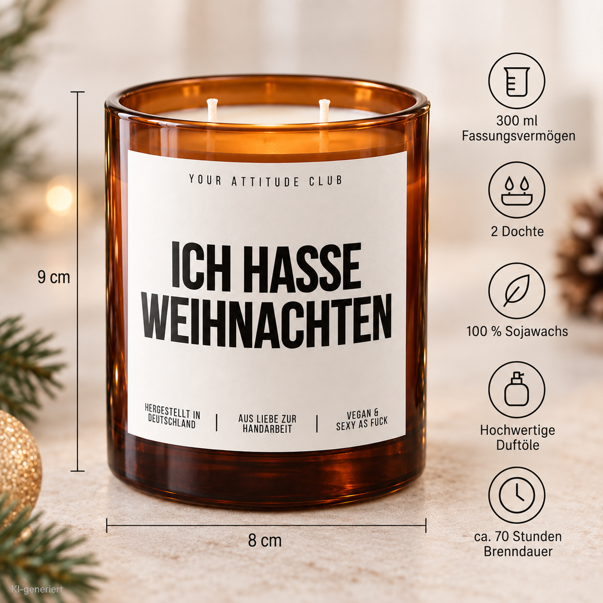 ICH HASSE WEIHNACHTEN – Weihnachtskerze | lustiges Weihnachtsgeschenk | Wichtelgeschenk | Geschenk für Freunde, Kolleg:innen & Familie
