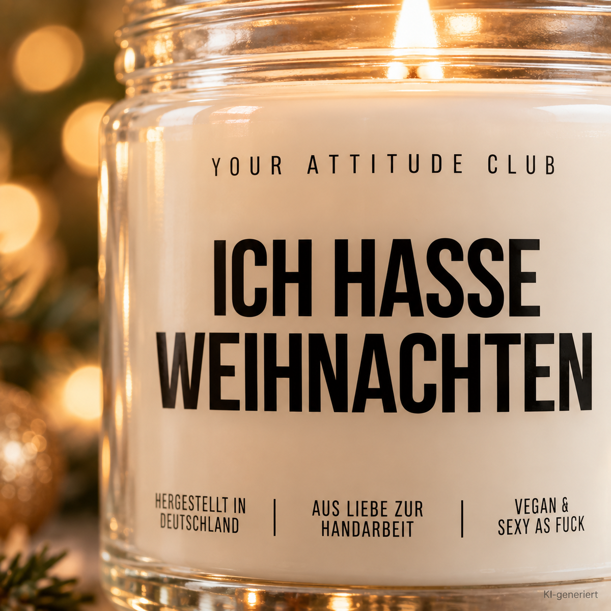 ICH HASSE WEIHNACHTEN | Weihnachtskerze Duftkerze Weihnachten lustiges Weihnachtsgeschenk Wichtelgeschenk Geschenkidee für Freunde Kollegen Familie