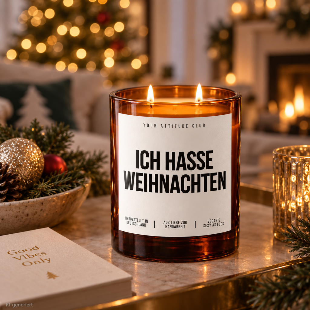 ICH HASSE WEIHNACHTEN – Weihnachtskerze Naturgras Etikett | lustiges Weihnachtsgeschenk | Geschenk für Kolleg:innen, Freunde & Familie | Wichtelgeschenk