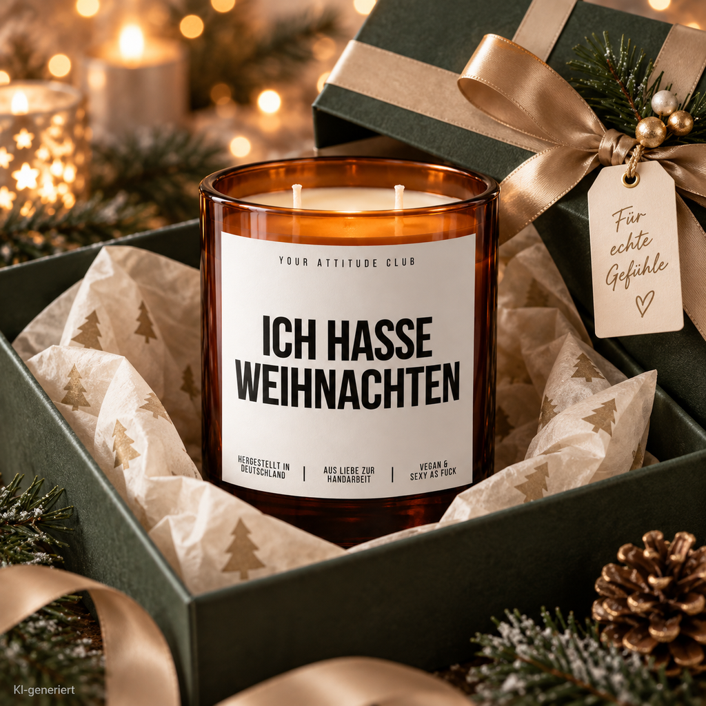 ICH HASSE WEIHNACHTEN – Weihnachtskerze | lustiges Weihnachtsgeschenk | Wichtelgeschenk | Geschenk für Freunde, Kolleg:innen & Familie