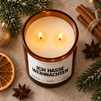 ICH HASSE WEIHNACHTEN – Weihnachtskerze Naturgras Etikett | lustiges Weihnachtsgeschenk | Geschenk für Kolleg:innen, Freunde & Familie | Wichtelgeschenk