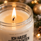 ICH HASSE WEIHNACHTEN | Weihnachtskerze Duftkerze Weihnachten lustiges Weihnachtsgeschenk Wichtelgeschenk Geschenkidee für Freunde Kollegen Familie