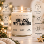 ICH HASSE WEIHNACHTEN | Weihnachtskerze Duftkerze Weihnachten lustiges Weihnachtsgeschenk Wichtelgeschenk Geschenkidee für Freunde Kollegen Familie