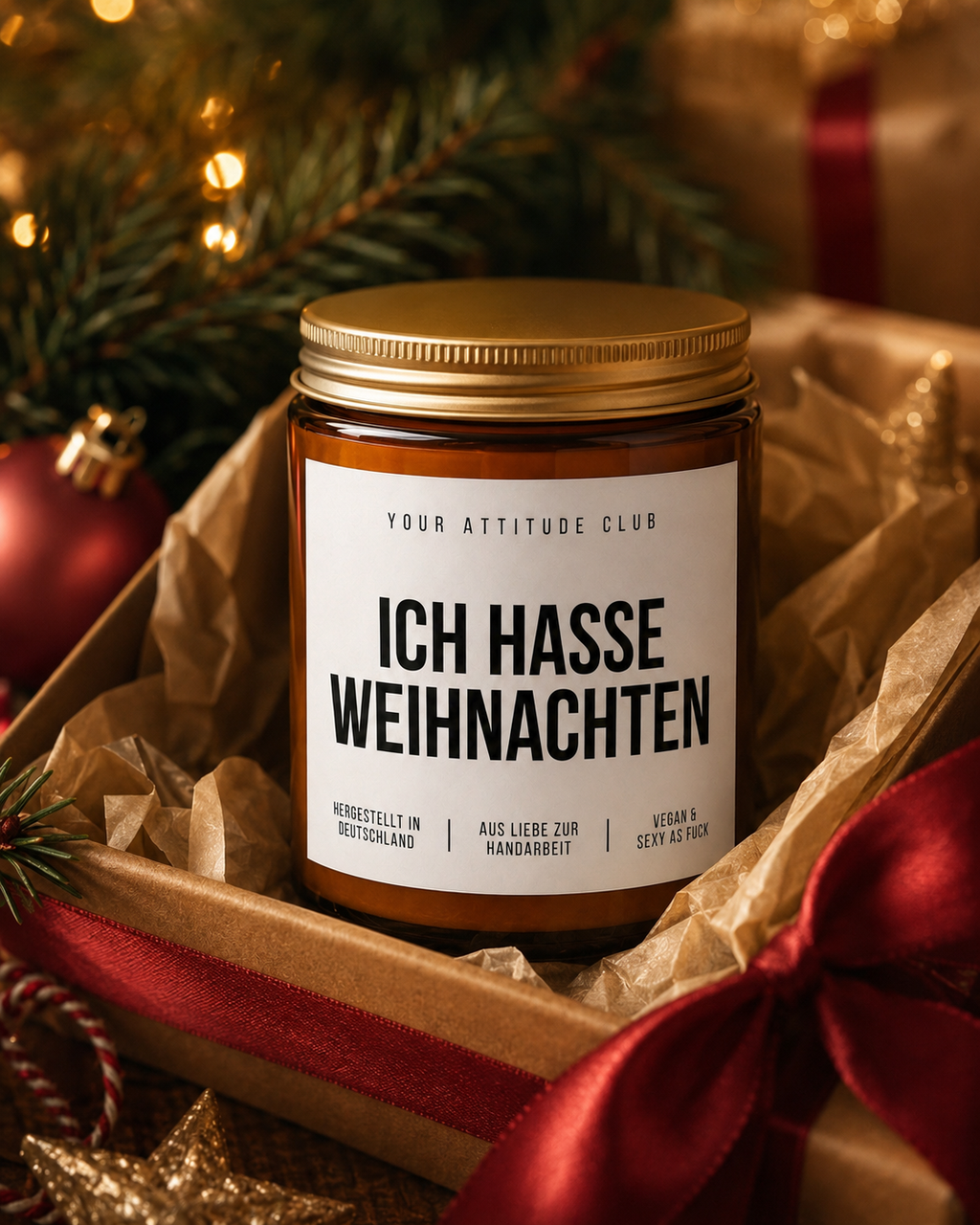 ICH HASSE WEIHNACHTEN Weihnachtskerze mit Spruch | freche Duftkerze | lustiges Weihnachtsgeschenk | Anti Weihnachten Geschenk | Sojawachs Kerze handgemacht