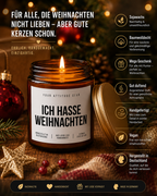 ICH HASSE WEIHNACHTEN Weihnachtskerze mit Spruch | freche Duftkerze | lustiges Weihnachtsgeschenk | Anti Weihnachten Geschenk | Sojawachs Kerze handgemacht