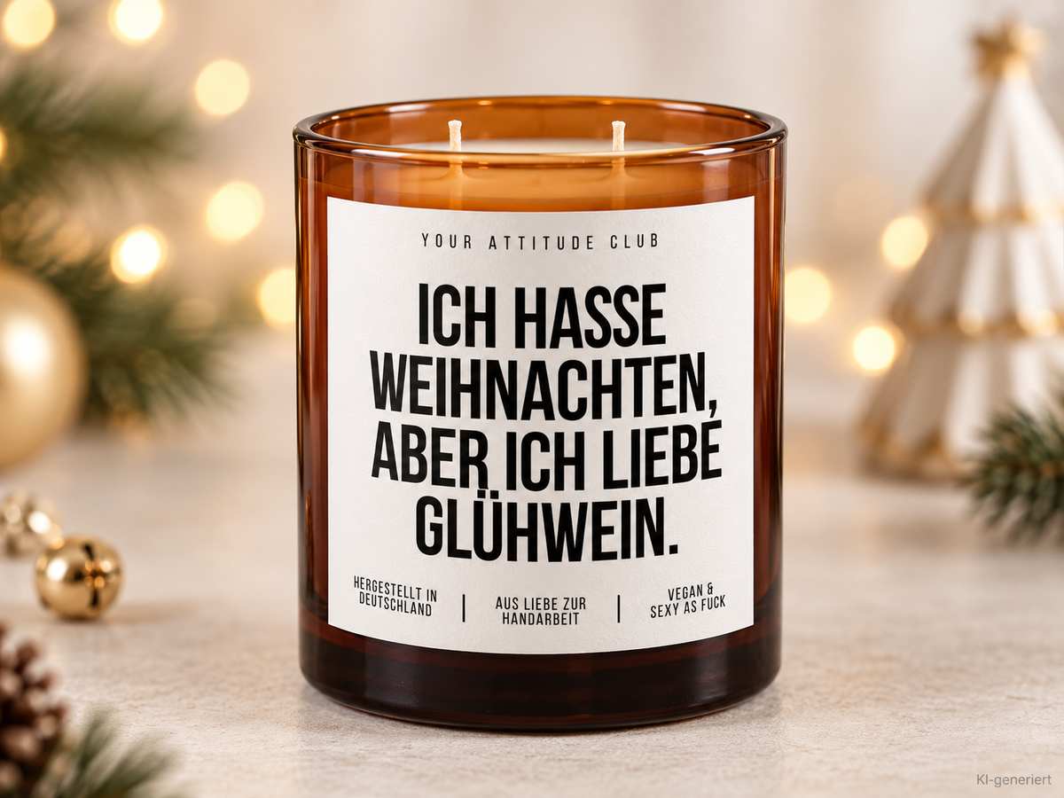 ICH HASSE WEIHNACHTEN, ABER ICH LIEBE GLÜHWEIN. – Weihnachtskerze | Lustiges Weihnachtsgeschenk | Geschenkidee für Freunde, Kolleg:innen & Glühwein-Fans