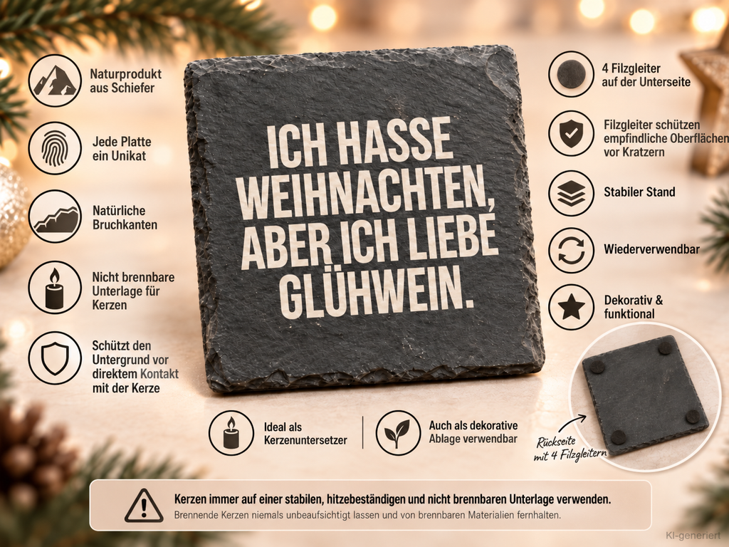 ICH HASSE WEIHNACHTEN, ABER ICH LIEBE GLÜHWEIN. – Weihnachtskerze Naturgras Etikett | Weihnachtsgeschenk | Wichtelgeschenk | Geschenkidee Weihnachten