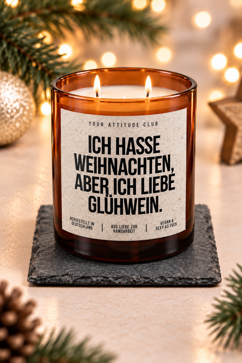 ICH HASSE WEIHNACHTEN, ABER ICH LIEBE GLÜHWEIN. – Weihnachtskerze Naturgras Etikett | Weihnachtsgeschenk | Wichtelgeschenk | Geschenkidee Weihnachten