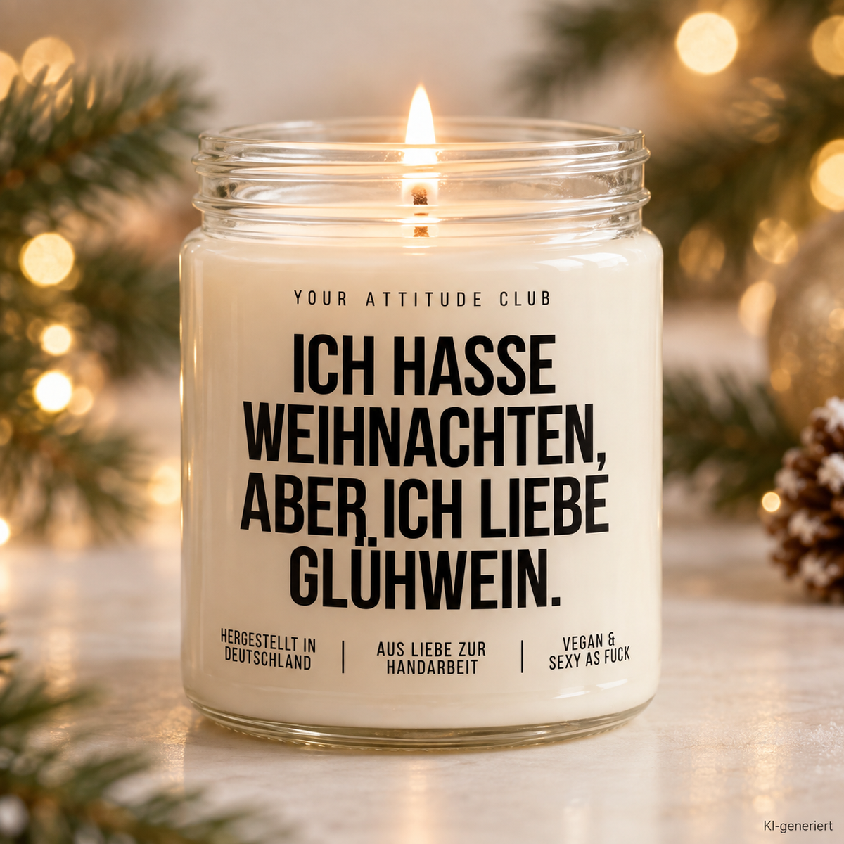 ICH HASSE WEIHNACHTEN, ABER ICH LIEBE GLÜHWEIN. | Weihnachtskerze Duftkerze Weihnachten Geschenkidee Wichtelgeschenk lustiges Weihnachtsgeschenk