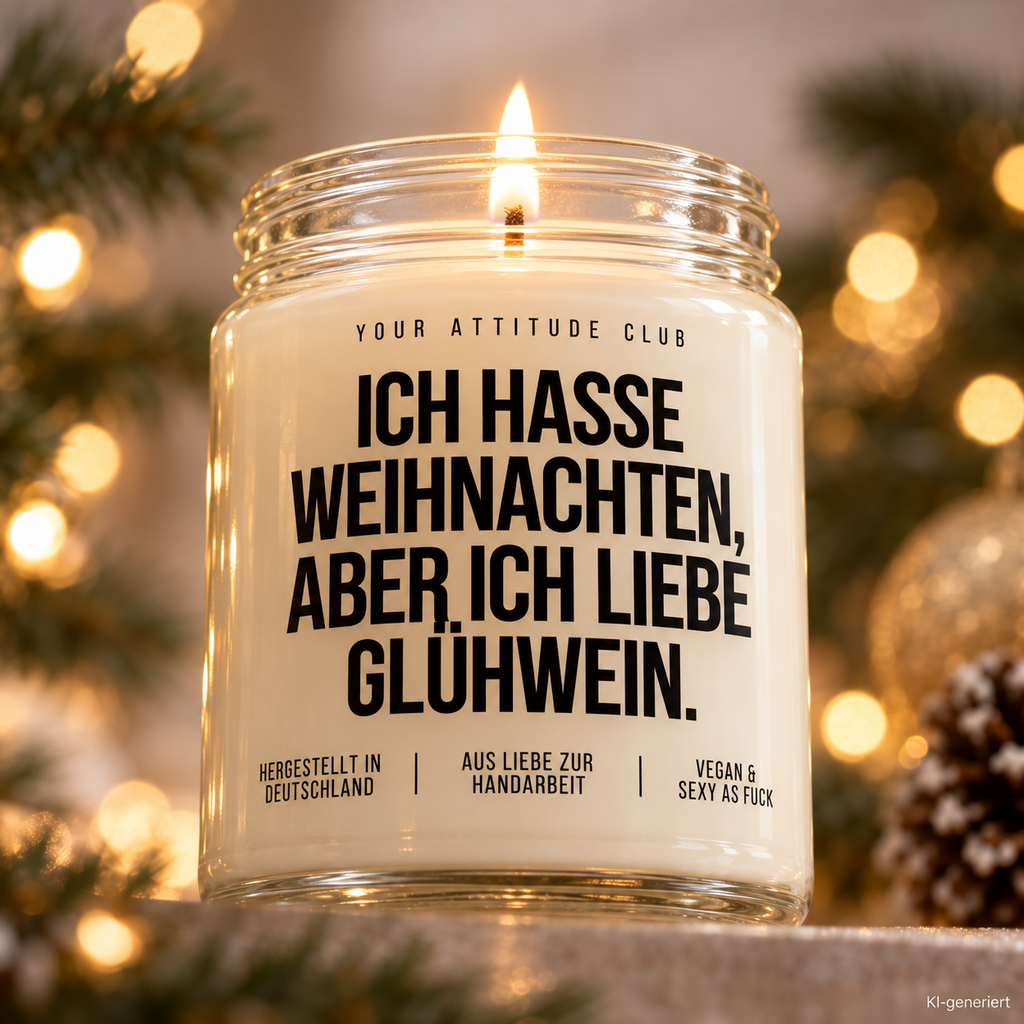 ICH HASSE WEIHNACHTEN, ABER ICH LIEBE GLÜHWEIN. | Weihnachtskerze Duftkerze Weihnachten Geschenkidee Wichtelgeschenk lustiges Weihnachtsgeschenk