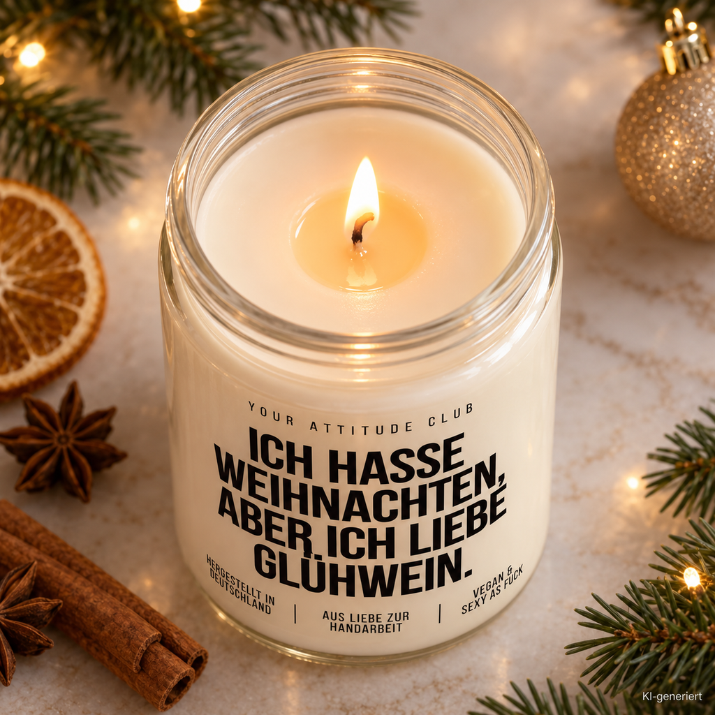 ICH HASSE WEIHNACHTEN, ABER ICH LIEBE GLÜHWEIN. | Weihnachtskerze Duftkerze Weihnachten Geschenkidee Wichtelgeschenk lustiges Weihnachtsgeschenk