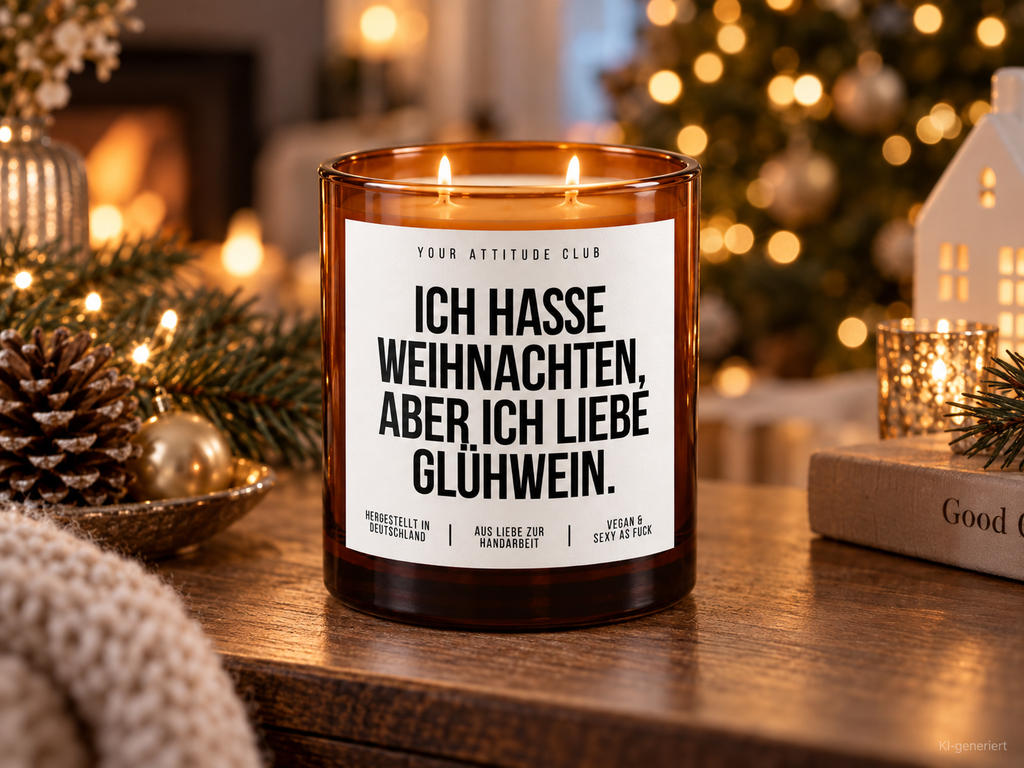 ICH HASSE WEIHNACHTEN, ABER ICH LIEBE GLÜHWEIN. – Weihnachtskerze Naturgras Etikett | Weihnachtsgeschenk | Wichtelgeschenk | Geschenkidee Weihnachten