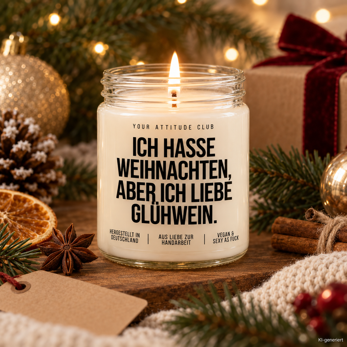 ICH HASSE WEIHNACHTEN, ABER ICH LIEBE GLÜHWEIN. | Weihnachtskerze Duftkerze Geschenk Weihnachten Wichtelgeschenk Geschenkidee für Freunde Kollegen