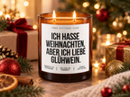 ICH HASSE WEIHNACHTEN, ABER ICH LIEBE GLÜHWEIN. – Weihnachtskerze Naturgras Etikett | Weihnachtsgeschenk | Wichtelgeschenk | Geschenkidee Weihnachten