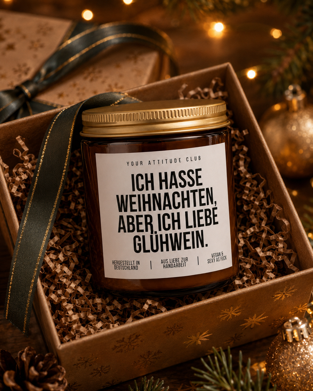 ICH HASSE WEIHNACHTEN, ABER ICH LIEBE GLÜHWEIN Weihnachtskerze mit Spruch | lustige Duftkerze | Glühwein Geschenk | Wichtelgeschenk | Sojawachs Kerze