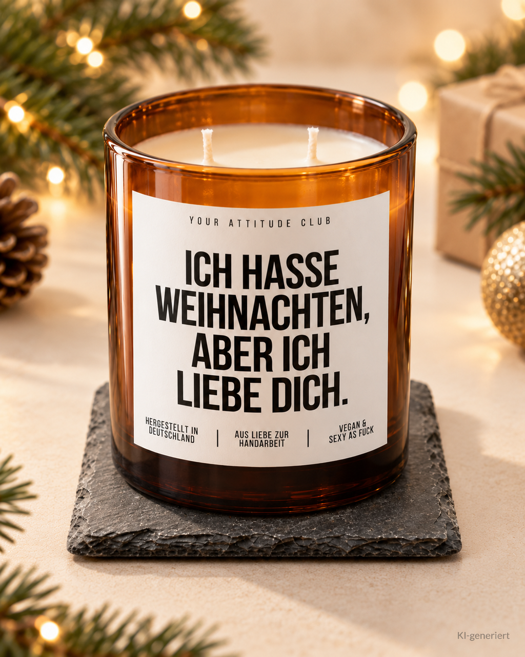 ICH HASSE WEIHNACHTEN, ABER ICH LIEBE DICH. – Weihnachtskerze | Weihnachtsgeschenk für Partner:in | Geschenkidee Weihnachten