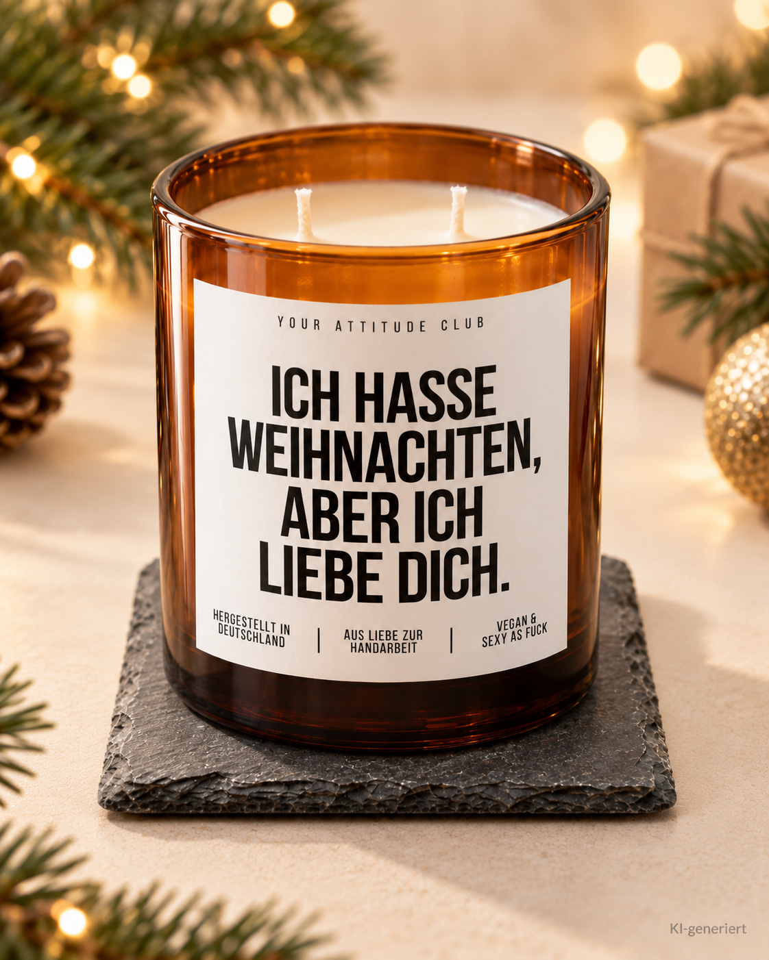 ICH HASSE WEIHNACHTEN, ABER ICH LIEBE DICH. – Weihnachtskerze | Weihnachtsgeschenk für Partner:in | Geschenkidee Weihnachten