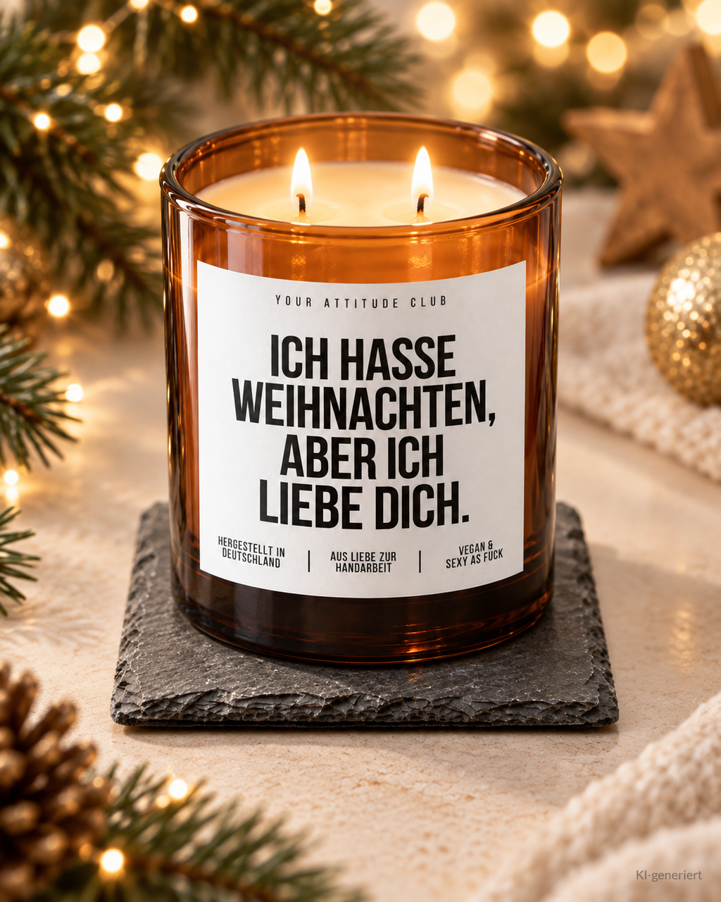 ICH HASSE WEIHNACHTEN, ABER ICH LIEBE DICH. – Weihnachtskerze | Weihnachtsgeschenk für Partner:in | Geschenkidee Weihnachten