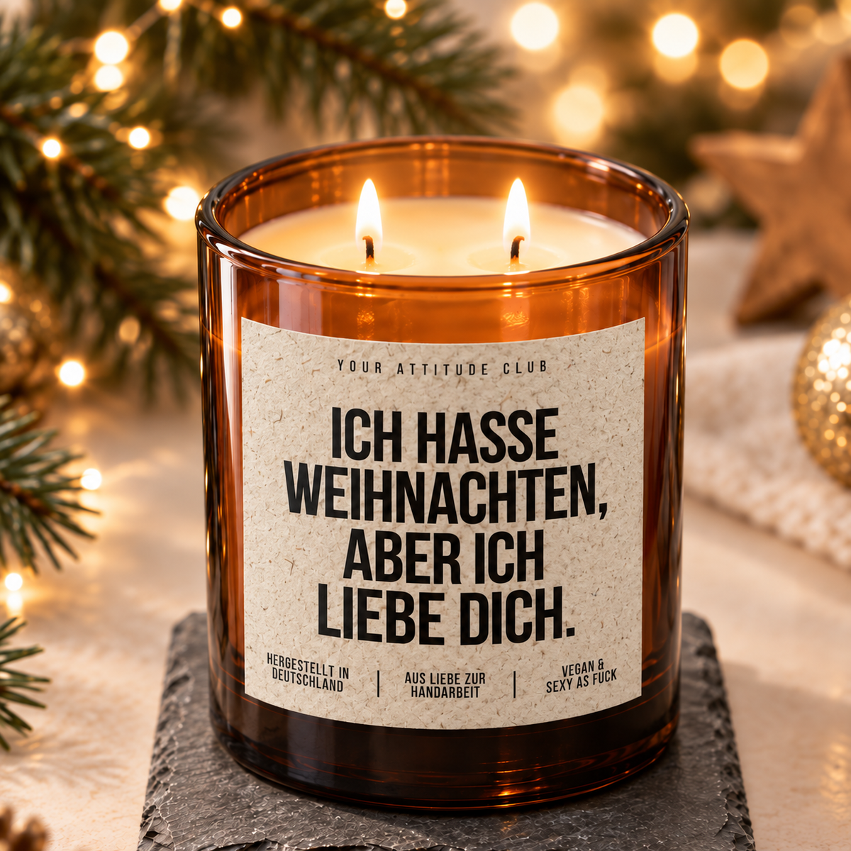 ICH HASSE WEIHNACHTEN, ABER ICH LIEBE DICH. – Weihnachtskerze | Weihnachtsgeschenk für Partner:in | Geschenkidee Weihnachten