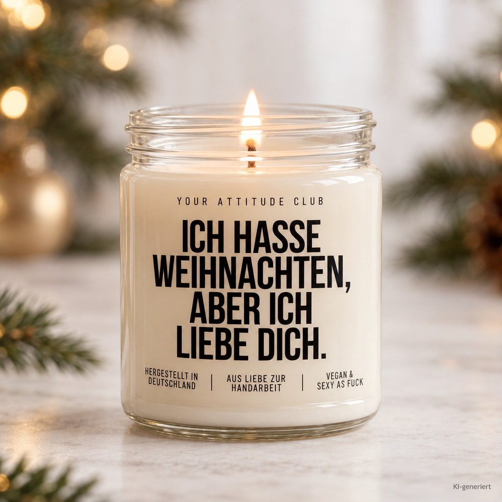 ICH HASSE WEIHNACHTEN, ABER ICH LIEBE DICH. | Weihnachtskerze Duftkerze Weihnachten Geschenkidee für Partner Freundin Freund Wichtelgeschenk