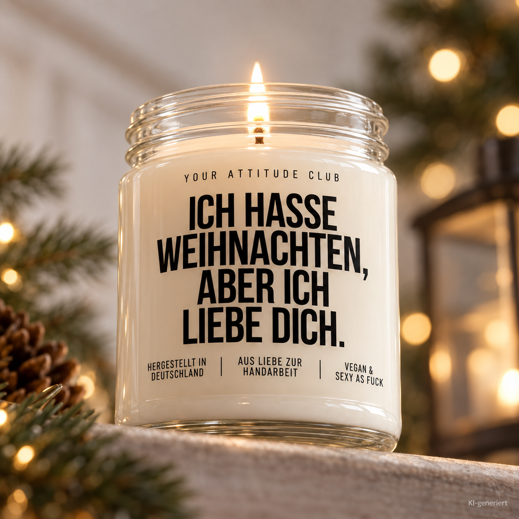 ICH HASSE WEIHNACHTEN, ABER ICH LIEBE DICH. | Weihnachtskerze Duftkerze Weihnachten Geschenkidee für Partner Freundin Freund Wichtelgeschenk