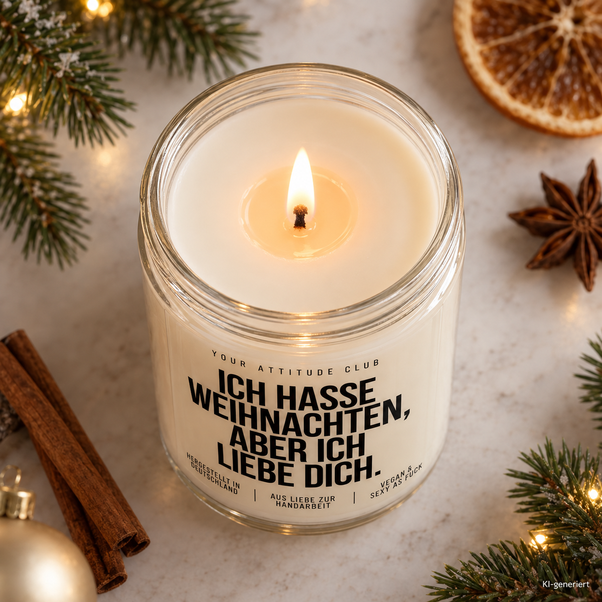 ICH HASSE WEIHNACHTEN, ABER ICH LIEBE DICH. | Weihnachtskerze Duftkerze Weihnachten Geschenkidee für Partner Freundin Freund Wichtelgeschenk