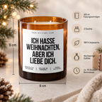 ICH HASSE WEIHNACHTEN, ABER ICH LIEBE DICH. – Weihnachtskerze Naturgras Etikett | Weihnachtsgeschenk für Partner:in | Geschenkidee Weihnachten