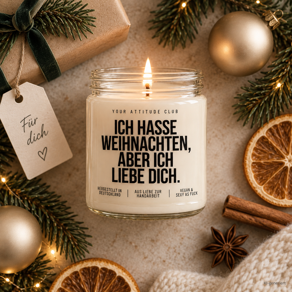 ICH HASSE WEIHNACHTEN, ABER ICH LIEBE DICH. | Weihnachtskerze Duftkerze Weihnachten Geschenkidee für Partner Freundin Freund Wichtelgeschenk