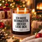 ICH HASSE WEIHNACHTEN, ABER ICH LIEBE DICH. – Weihnachtskerze Naturgras Etikett | Weihnachtsgeschenk für Partner:in | Geschenkidee Weihnachten