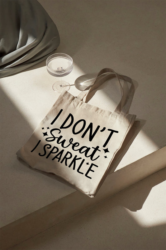 I don’t sweat I sparkle Baumwolltasche Stoffbeutel Gym Bag Fitness Tasche Sport Motivation Spruchbeutel nachhaltig Schultertasche Shopper Einkaufstasche