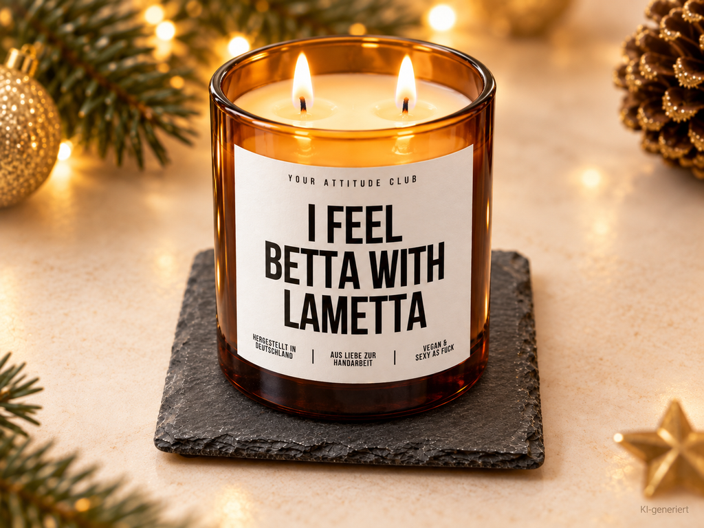 I FEEL BETTA WITH LAMETTA – Weihnachtskerze | Weihnachtsgeschenk | lustige Geschenkidee für Freunde, Kolleg:innen & Familie | Wichtelgeschenk