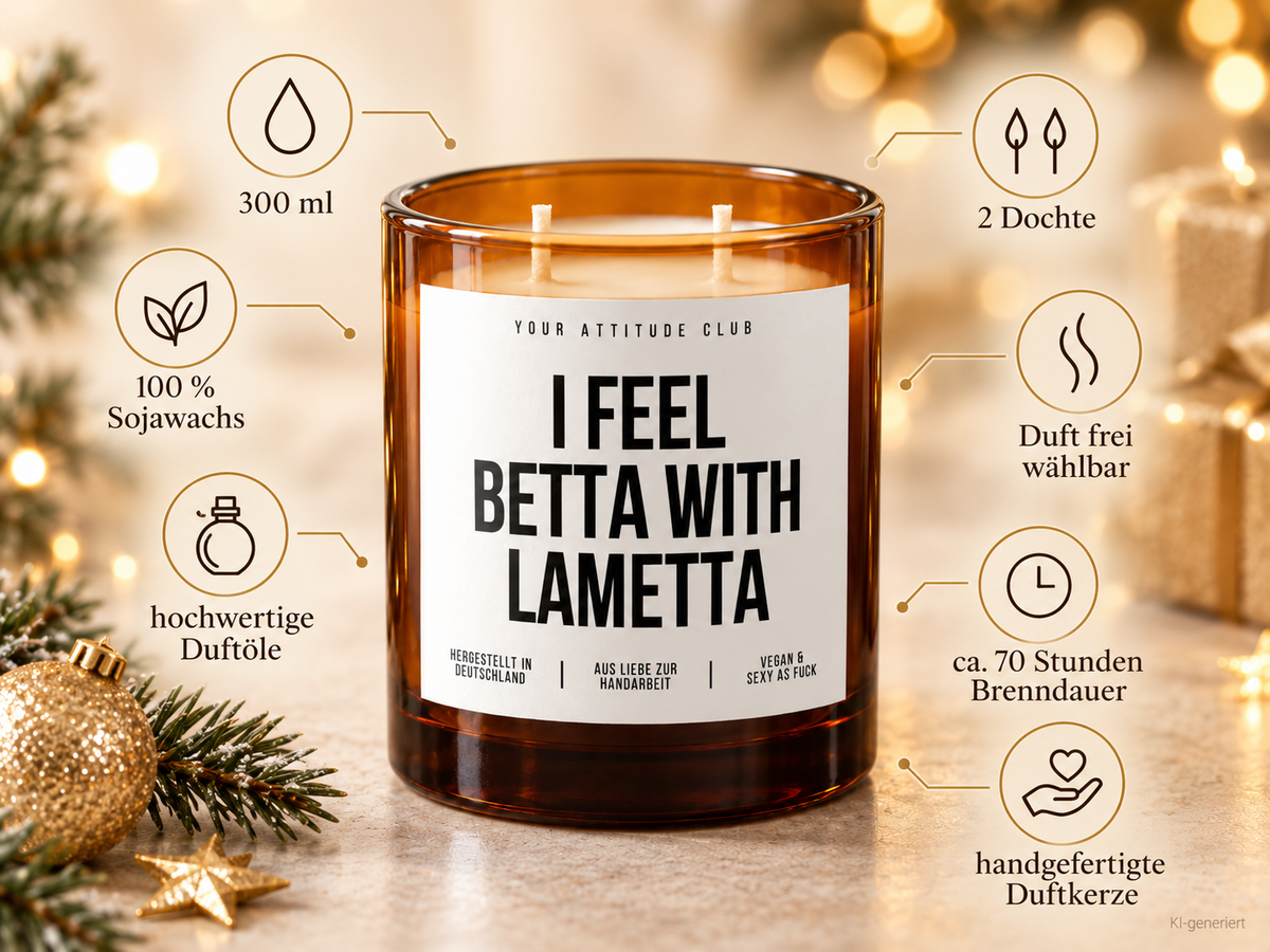I FEEL BETTA WITH LAMETTA – Weihnachtskerze | Weihnachtsgeschenk | lustige Geschenkidee für Freunde, Kolleg:innen & Familie | Wichtelgeschenk