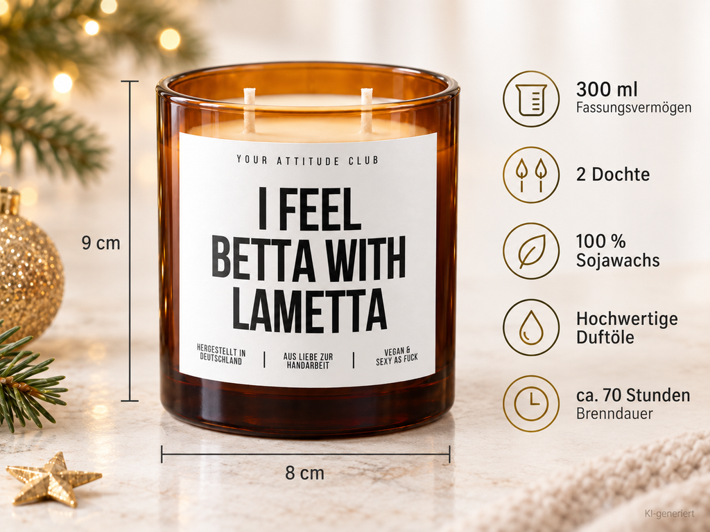 I FEEL BETTA WITH LAMETTA – Weihnachtskerze | Weihnachtsgeschenk | lustige Geschenkidee für Freunde, Kolleg:innen & Familie | Wichtelgeschenk
