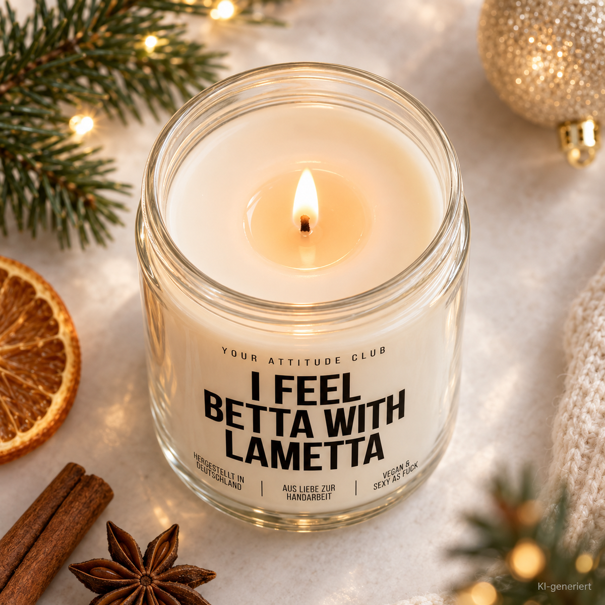 I FEEL BETTA WITH LAMETTA | Weihnachtskerze Duftkerze Weihnachten Weihnachtsgeschenk Geschenkidee Wichtelgeschenk für Freundin Kollegin