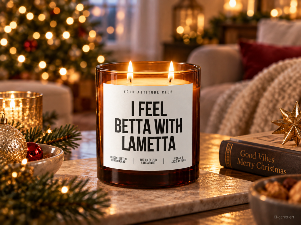 I FEEL BETTA WITH LAMETTA – Weihnachtskerze | Weihnachtsgeschenk | lustige Geschenkidee für Freunde, Kolleg:innen & Familie | Wichtelgeschenk