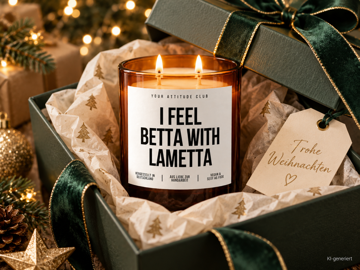 I FEEL BETTA WITH LAMETTA – Weihnachtskerze | Weihnachtsgeschenk | lustige Geschenkidee für Freunde, Kolleg:innen & Familie | Wichtelgeschenk