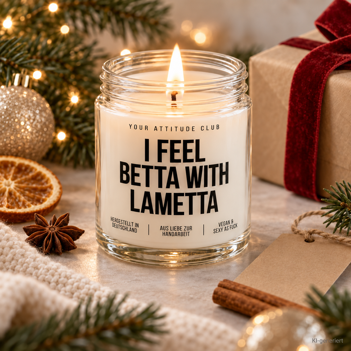 I FEEL BETTA WITH LAMETTA | Weihnachtskerze Duftkerze Weihnachten Weihnachtsgeschenk Geschenkidee Wichtelgeschenk für Freundin Kollegin